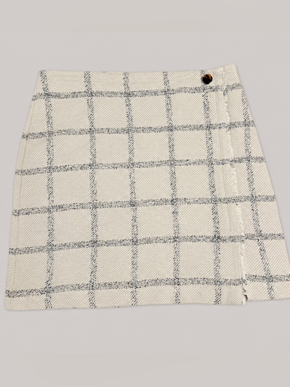 Ann Taylor Cream Mini Skirt with Gray Windowpane | size 14